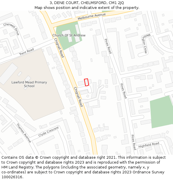 3, DENE COURT, CHELMSFORD, CM1 2JQ: Location map and indicative extent of plot