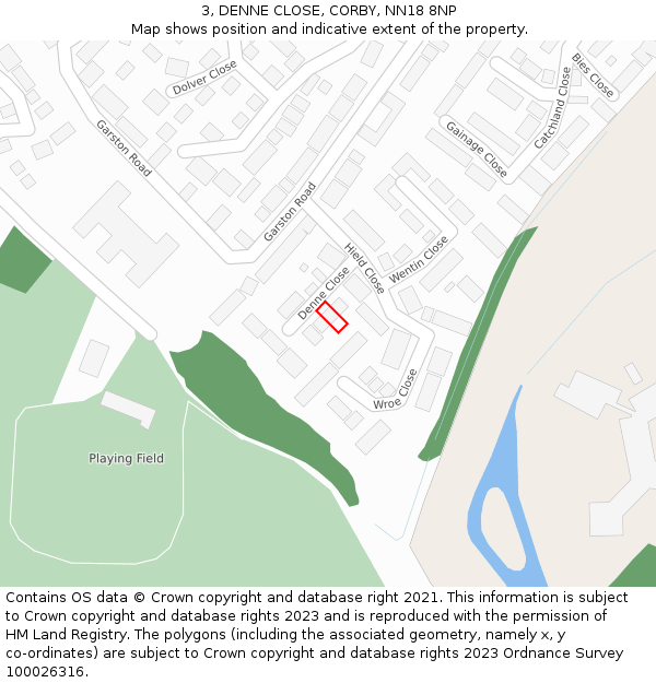 3, DENNE CLOSE, CORBY, NN18 8NP: Location map and indicative extent of plot