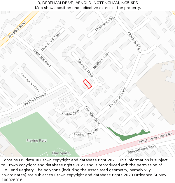 3, DEREHAM DRIVE, ARNOLD, NOTTINGHAM, NG5 6PS: Location map and indicative extent of plot