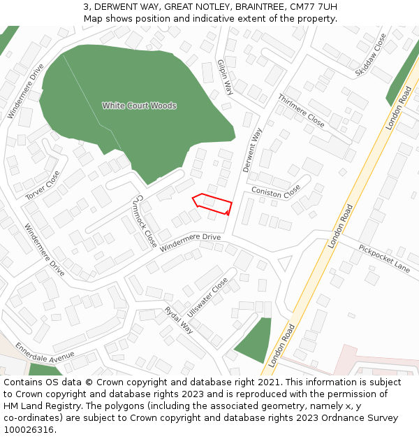 3, DERWENT WAY, GREAT NOTLEY, BRAINTREE, CM77 7UH: Location map and indicative extent of plot