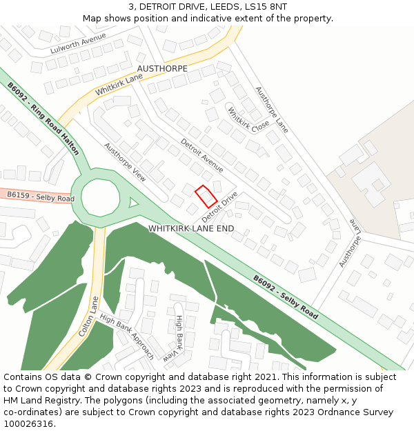 3, DETROIT DRIVE, LEEDS, LS15 8NT: Location map and indicative extent of plot