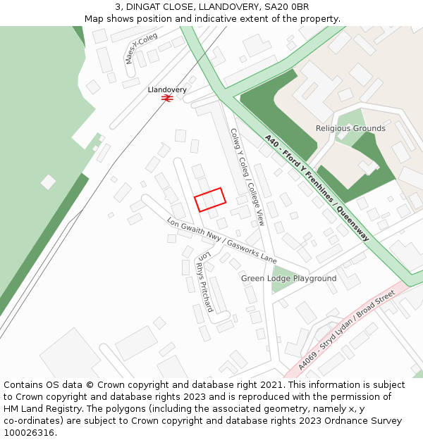 3, DINGAT CLOSE, LLANDOVERY, SA20 0BR: Location map and indicative extent of plot