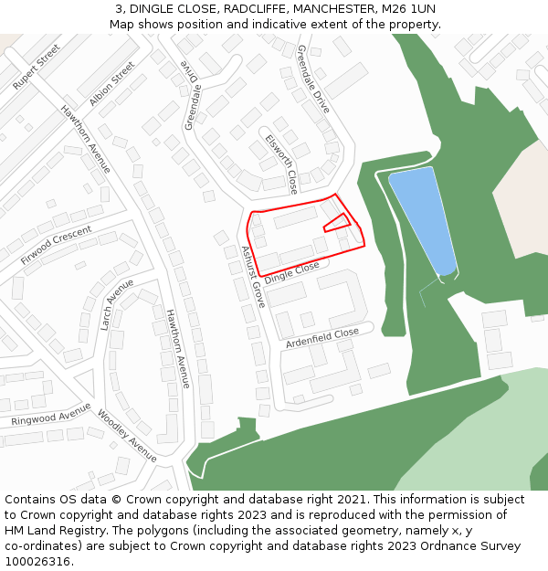 3, DINGLE CLOSE, RADCLIFFE, MANCHESTER, M26 1UN: Location map and indicative extent of plot