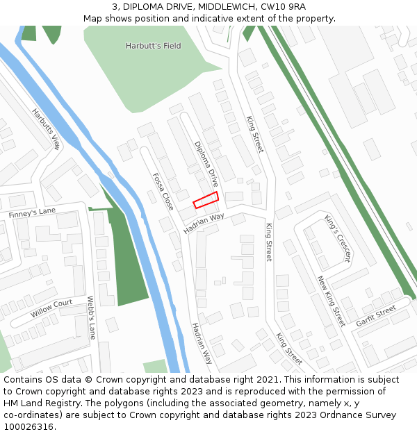 3, DIPLOMA DRIVE, MIDDLEWICH, CW10 9RA: Location map and indicative extent of plot