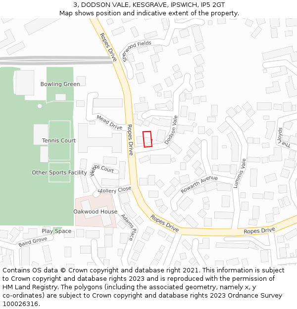 3, DODSON VALE, KESGRAVE, IPSWICH, IP5 2GT: Location map and indicative extent of plot