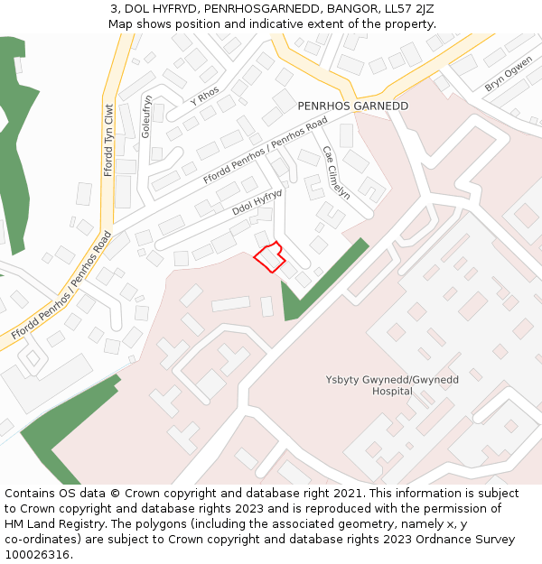 3, DOL HYFRYD, PENRHOSGARNEDD, BANGOR, LL57 2JZ: Location map and indicative extent of plot