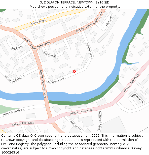 3, DOLAFON TERRACE, NEWTOWN, SY16 2JD: Location map and indicative extent of plot