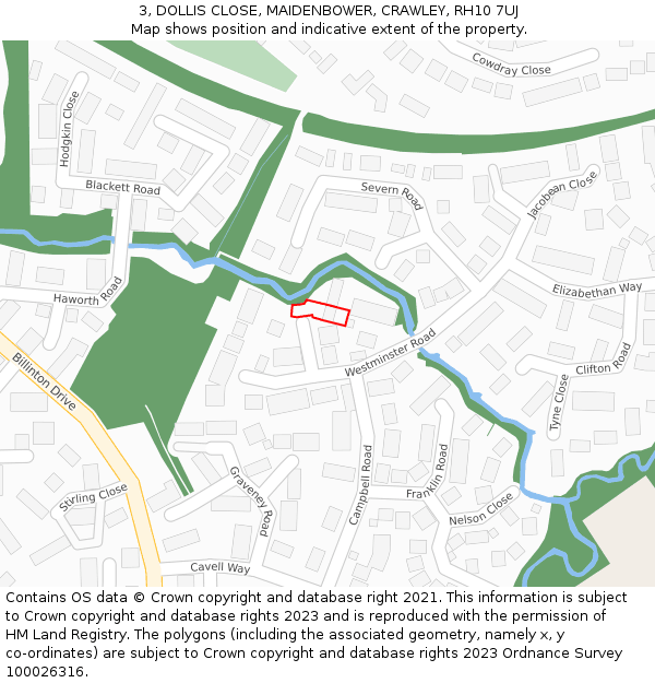 3, DOLLIS CLOSE, MAIDENBOWER, CRAWLEY, RH10 7UJ: Location map and indicative extent of plot