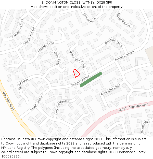 3, DONNINGTON CLOSE, WITNEY, OX28 5FR: Location map and indicative extent of plot