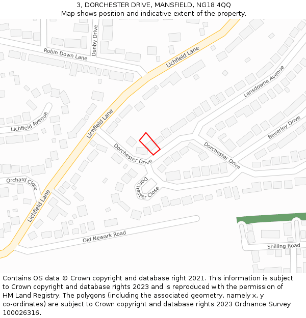 3, DORCHESTER DRIVE, MANSFIELD, NG18 4QQ: Location map and indicative extent of plot