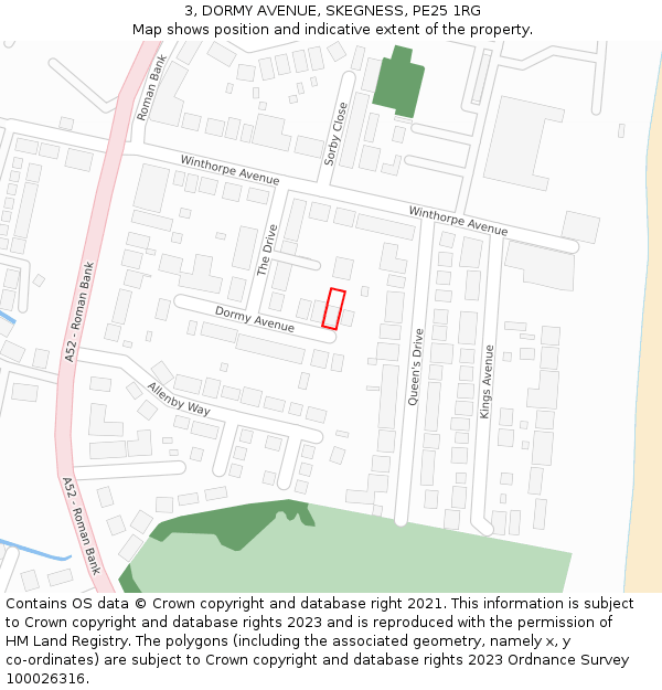3, DORMY AVENUE, SKEGNESS, PE25 1RG: Location map and indicative extent of plot