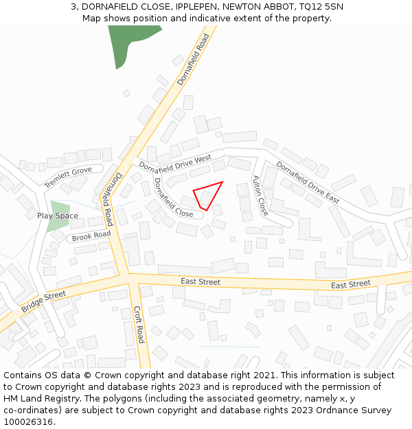 3, DORNAFIELD CLOSE, IPPLEPEN, NEWTON ABBOT, TQ12 5SN: Location map and indicative extent of plot