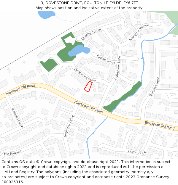 3, DOVESTONE DRIVE, POULTON-LE-FYLDE, FY6 7FT: Location map and indicative extent of plot