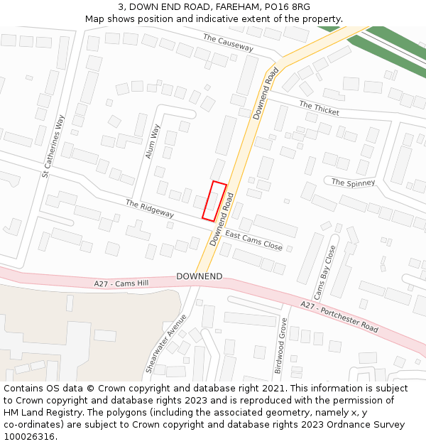 3, DOWN END ROAD, FAREHAM, PO16 8RG: Location map and indicative extent of plot