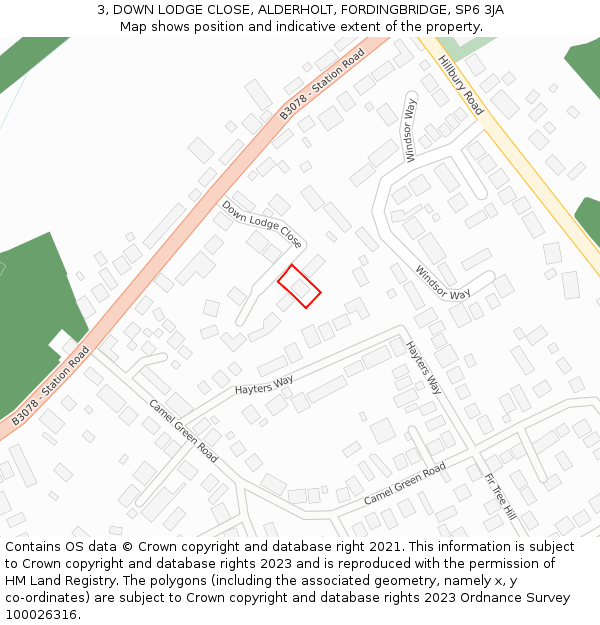 3, DOWN LODGE CLOSE, ALDERHOLT, FORDINGBRIDGE, SP6 3JA: Location map and indicative extent of plot