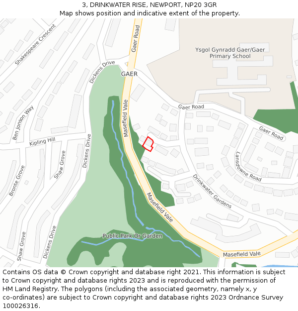 3, DRINKWATER RISE, NEWPORT, NP20 3GR: Location map and indicative extent of plot
