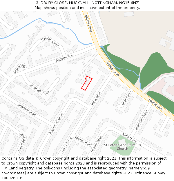 3, DRURY CLOSE, HUCKNALL, NOTTINGHAM, NG15 6NZ: Location map and indicative extent of plot