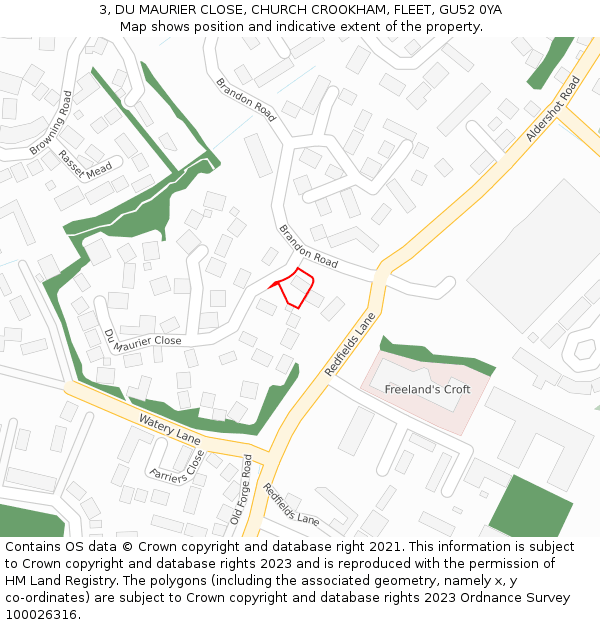 3, DU MAURIER CLOSE, CHURCH CROOKHAM, FLEET, GU52 0YA: Location map and indicative extent of plot