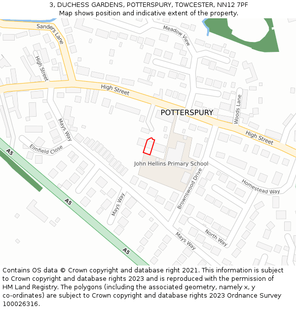 3, DUCHESS GARDENS, POTTERSPURY, TOWCESTER, NN12 7PF: Location map and indicative extent of plot