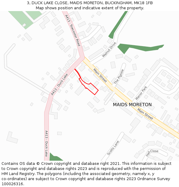 3, DUCK LAKE CLOSE, MAIDS MORETON, BUCKINGHAM, MK18 1FB: Location map and indicative extent of plot