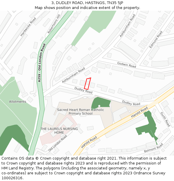 3, DUDLEY ROAD, HASTINGS, TN35 5JP: Location map and indicative extent of plot