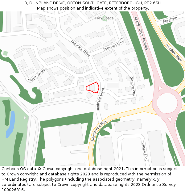 3, DUNBLANE DRIVE, ORTON SOUTHGATE, PETERBOROUGH, PE2 6SH: Location map and indicative extent of plot