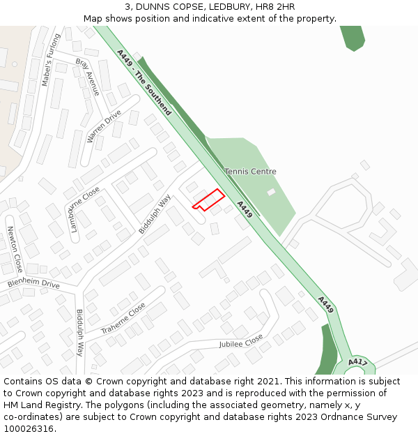 3, DUNNS COPSE, LEDBURY, HR8 2HR: Location map and indicative extent of plot