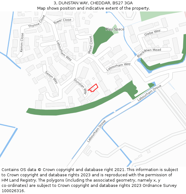 3, DUNSTAN WAY, CHEDDAR, BS27 3GA: Location map and indicative extent of plot
