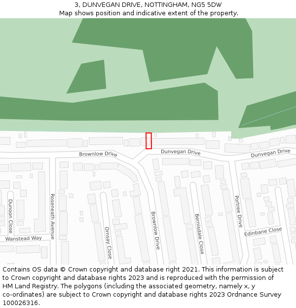 3, DUNVEGAN DRIVE, NOTTINGHAM, NG5 5DW: Location map and indicative extent of plot