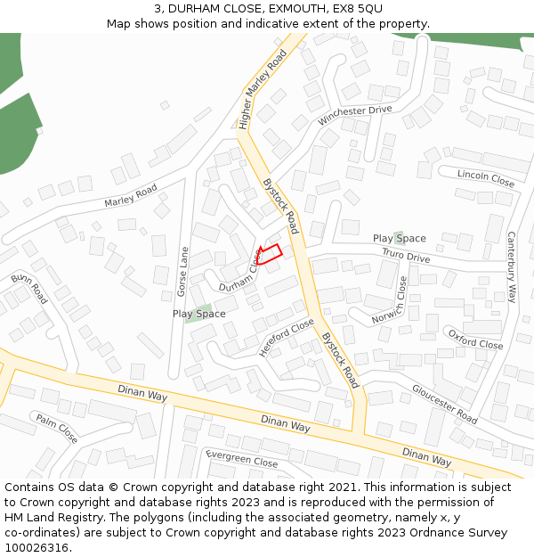 3, DURHAM CLOSE, EXMOUTH, EX8 5QU: Location map and indicative extent of plot