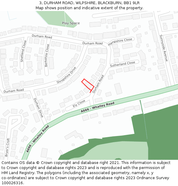 3, DURHAM ROAD, WILPSHIRE, BLACKBURN, BB1 9LR: Location map and indicative extent of plot
