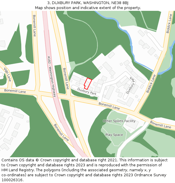 3, DUXBURY PARK, WASHINGTON, NE38 8BJ: Location map and indicative extent of plot