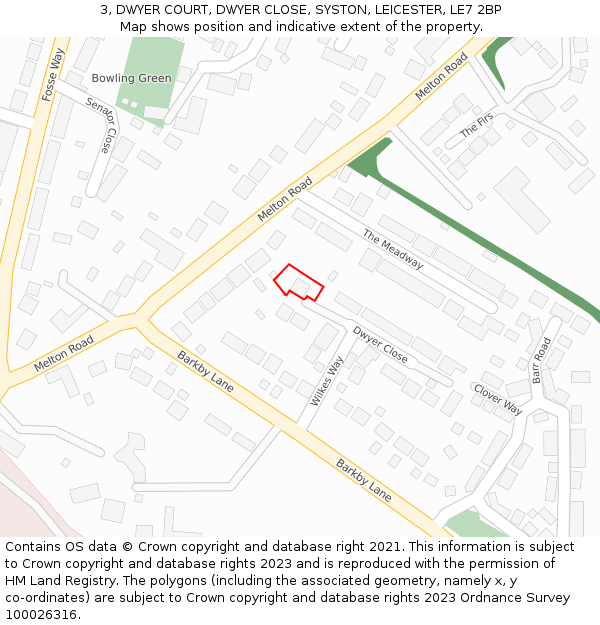 3, DWYER COURT, DWYER CLOSE, SYSTON, LEICESTER, LE7 2BP: Location map and indicative extent of plot