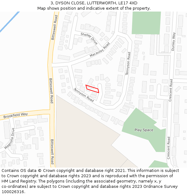 3, DYSON CLOSE, LUTTERWORTH, LE17 4XD: Location map and indicative extent of plot