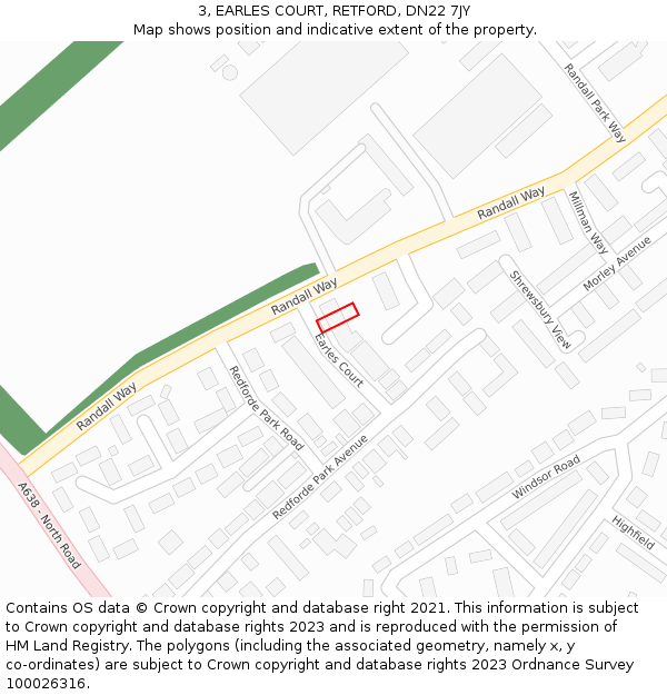 3, EARLES COURT, RETFORD, DN22 7JY: Location map and indicative extent of plot