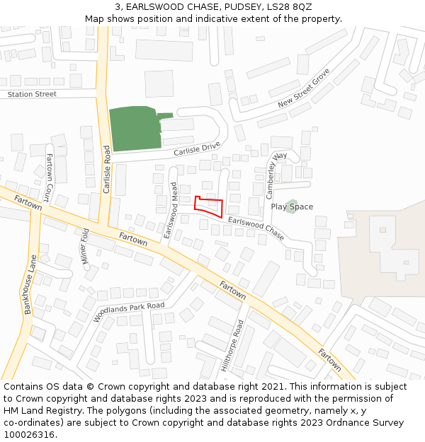 3, EARLSWOOD CHASE, PUDSEY, LS28 8QZ: Location map and indicative extent of plot