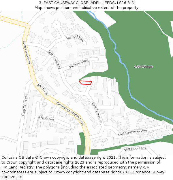 3, EAST CAUSEWAY CLOSE, ADEL, LEEDS, LS16 8LN: Location map and indicative extent of plot