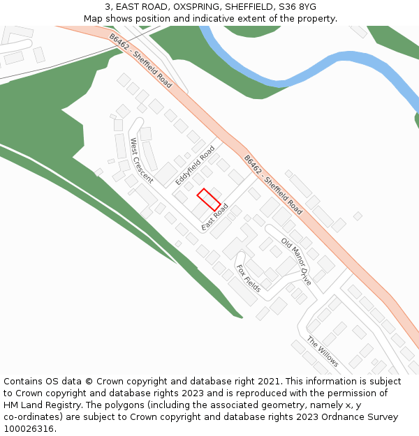 3, EAST ROAD, OXSPRING, SHEFFIELD, S36 8YG: Location map and indicative extent of plot