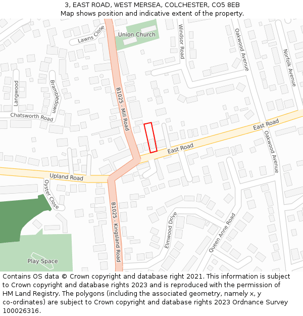 3, EAST ROAD, WEST MERSEA, COLCHESTER, CO5 8EB: Location map and indicative extent of plot