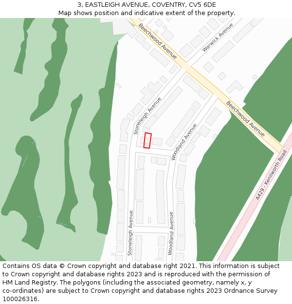3, EASTLEIGH AVENUE, COVENTRY, CV5 6DE: Location map and indicative extent of plot