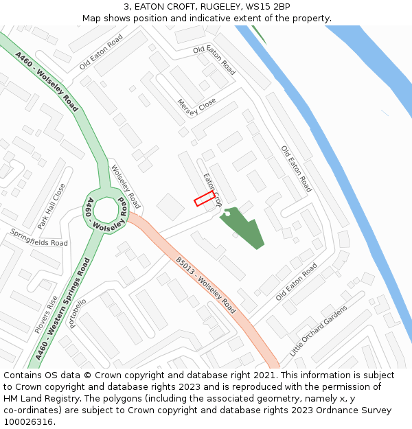 3, EATON CROFT, RUGELEY, WS15 2BP: Location map and indicative extent of plot