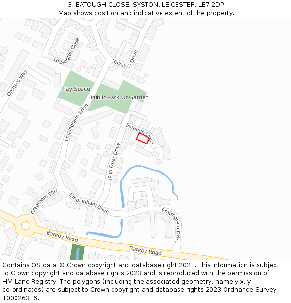 3, EATOUGH CLOSE, SYSTON, LEICESTER, LE7 2DP: Location map and indicative extent of plot