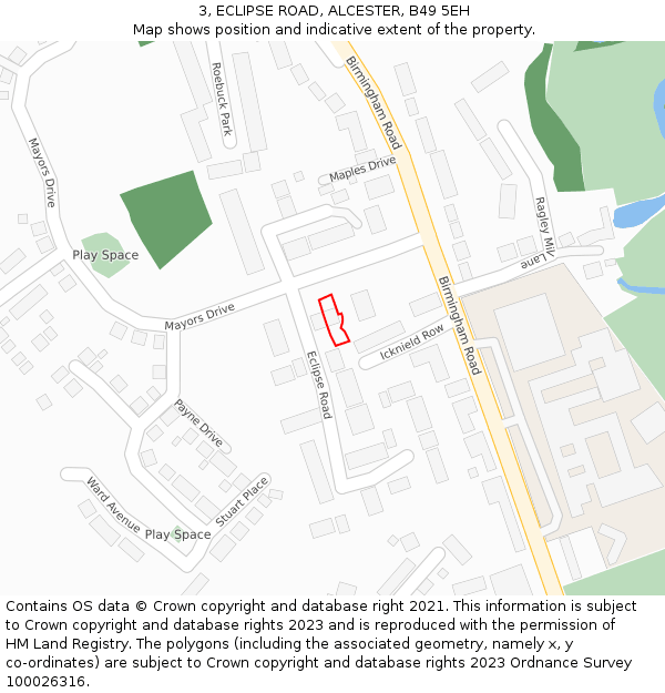 3, ECLIPSE ROAD, ALCESTER, B49 5EH: Location map and indicative extent of plot