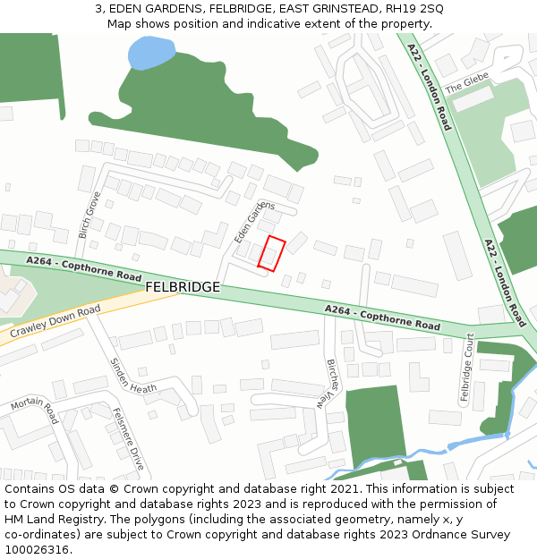 3, EDEN GARDENS, FELBRIDGE, EAST GRINSTEAD, RH19 2SQ: Location map and indicative extent of plot