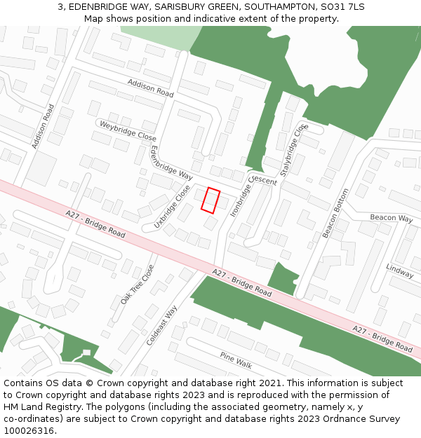3, EDENBRIDGE WAY, SARISBURY GREEN, SOUTHAMPTON, SO31 7LS: Location map and indicative extent of plot