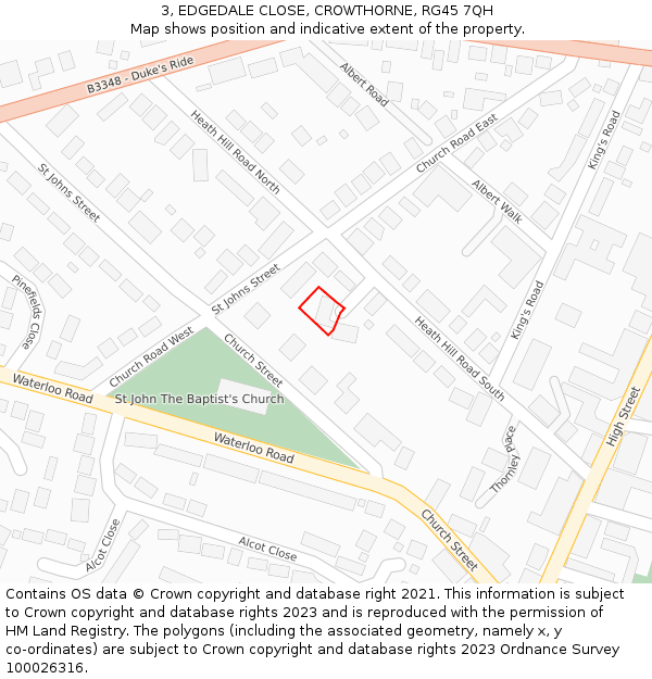 3, EDGEDALE CLOSE, CROWTHORNE, RG45 7QH: Location map and indicative extent of plot