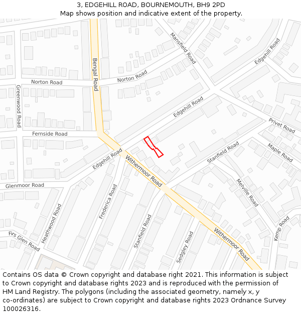 3, EDGEHILL ROAD, BOURNEMOUTH, BH9 2PD: Location map and indicative extent of plot
