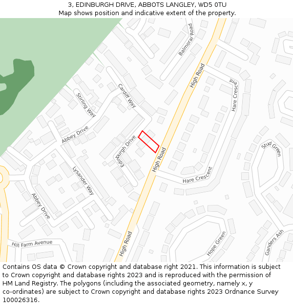 3, EDINBURGH DRIVE, ABBOTS LANGLEY, WD5 0TU: Location map and indicative extent of plot