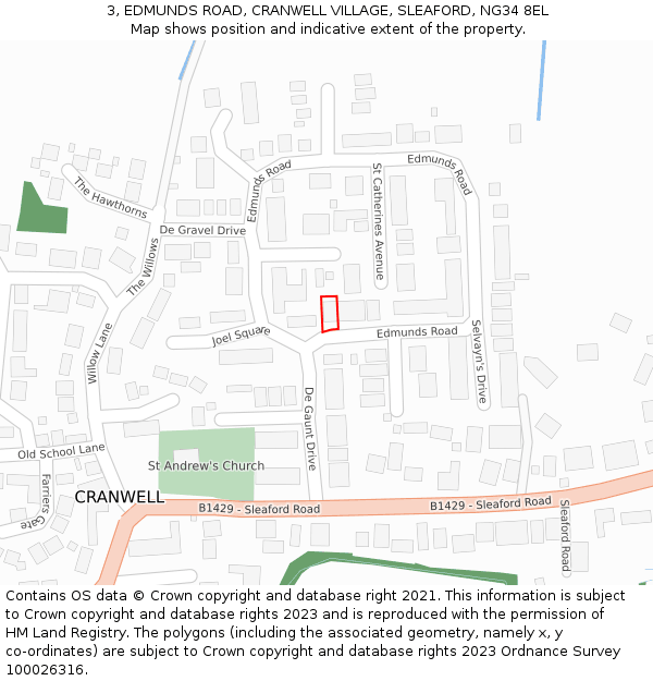 3, EDMUNDS ROAD, CRANWELL VILLAGE, SLEAFORD, NG34 8EL: Location map and indicative extent of plot