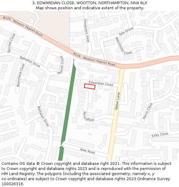 3, EDWARDIAN CLOSE, WOOTTON, NORTHAMPTON, NN4 6LX: Location map and indicative extent of plot
